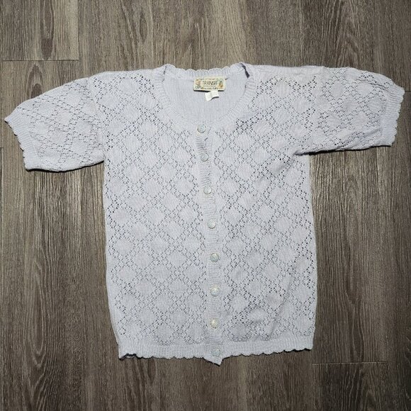 Vintage 70s pastel blue crochet short-sleeved button-up cardigan ✦ coastal grand - Picture 11 of 15